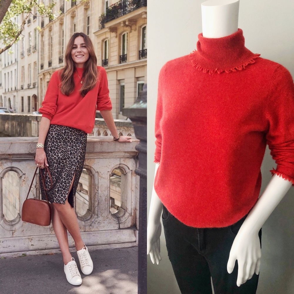 100% Cashmere Red Turtleneck Sweater Sz Medium